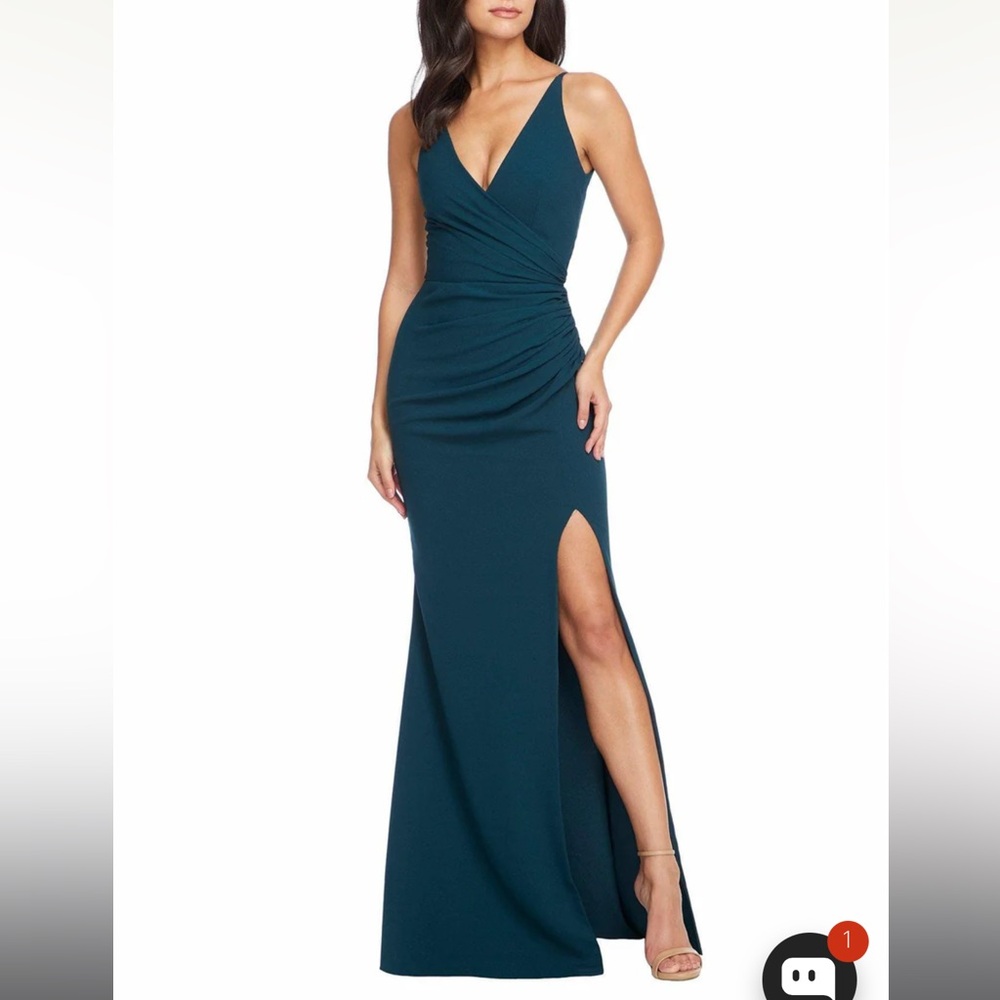 Dress the Population Jordan Crepe Gown Pine Green Dress Size L NWT